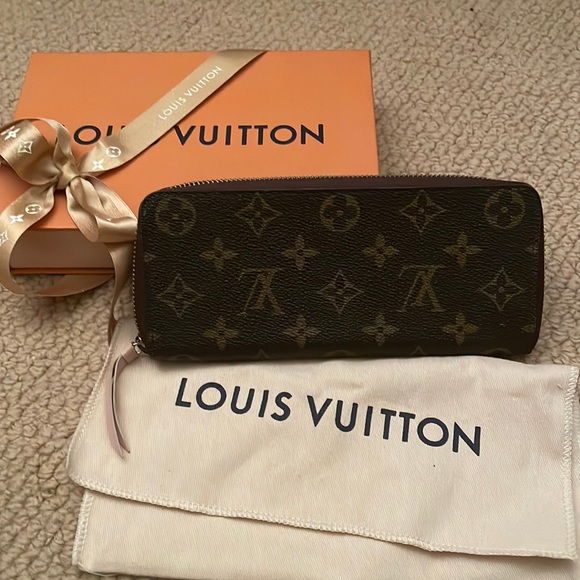 louis-vuitton wallet women authentic Brown Monogram with pink and brown  interior